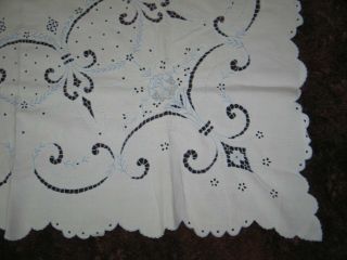 Antique Madeira Tablecloth Vintage Embroidery & Lace Tablecloth 52 by 50 3