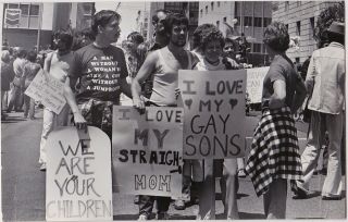 Gay Pride Parade Sf,  1977 - 78,  Vintage Real Photo Postcard: " I Love My Gay Sons "