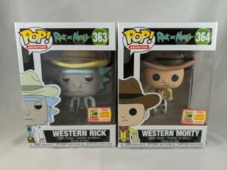 Funko Pop Western Rick And Morty Sdcc 2018 (never Opened,  Set Of 2 Figures)