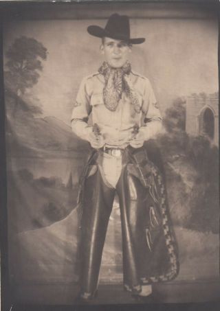 Vintage Studio Arcade Photo Soldier Dressed As Cowboy Leather Chaps Gay Int