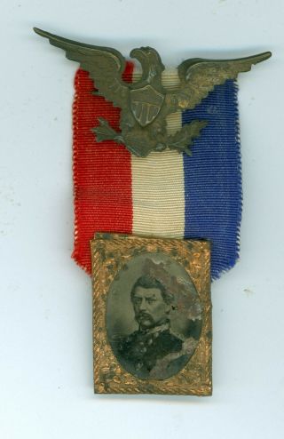 Vtg 1864 General George B.  Mcclellan Presidential Campaign Pinback Ribbon Badge