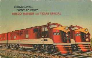 Frisco Line Texas Special 1940s Streamliner Railroad Postcard Mwm 7015