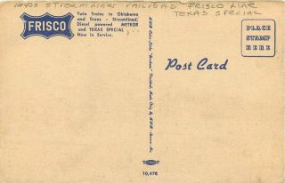 Frisco Line Texas Special 1940s Streamliner Railroad Postcard MWM 7015 2