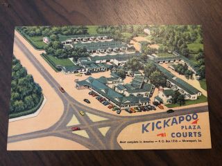 Vintage 1950s Linen Roadside Postcard - Kickapoo Plaza Courts Shreveport Louisana