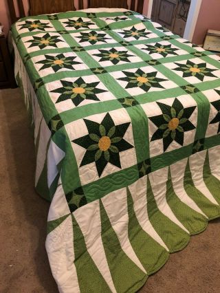 Handmade Amish Quilt - King - - Bought In Pa - Green Color