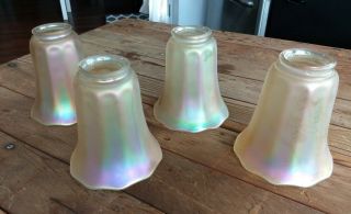4 Matching Marigold Carnival Opalescent/luster Glass Lamp Shades By Nuart