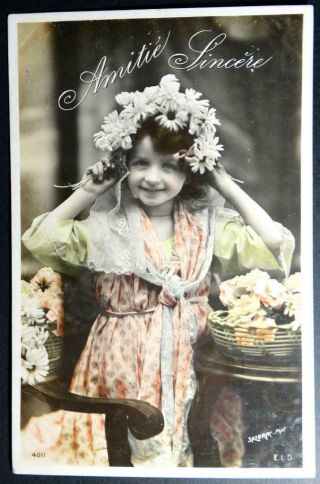 Postcard - Rppc Real Photo Tinted Amitié Sincère French Sincere Friendship Girl