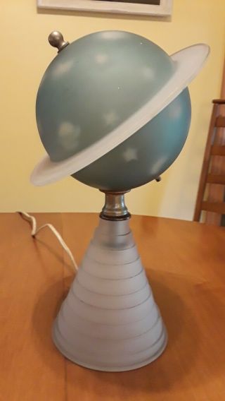 1939 Worlds Fair Saturn Table Lamp,  Glass,  Stars,  Moon And Planets In The Shade