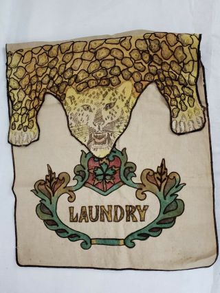 Vintage Laundry Bag Needlework Embroidered Leopard Cat 16.  5 " X 22.  5 " Antique