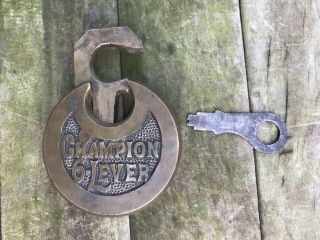 Vintage Brass Champion 6 Lever Padlock Lock With Key Made In The Usa