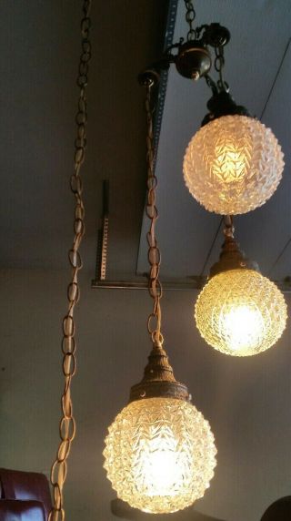 Vintage 3 Tier Hollywood Regency Mcm Pineapple Swag Hanging Lamp Light Globe