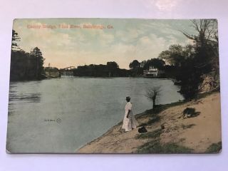 County Bridge Flint River Bainbridge Georgia Ga Postcard Woman Black Americana