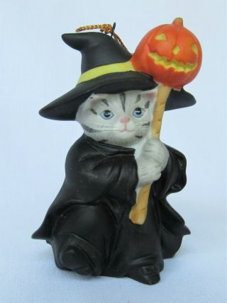 Schmid Kitty Cucumber Witch Holding Pumpkin On Stick Figure 1987