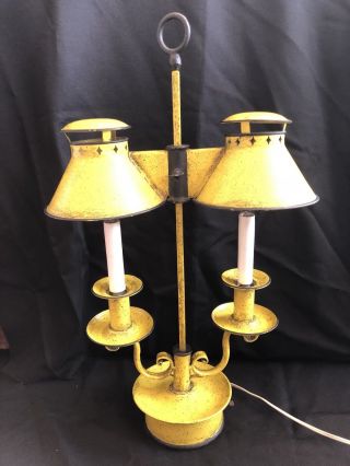 Vintage Double Metal Tole Toleware Bouillotte Student Desk Table Lamp