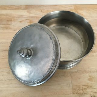 Match Pewter Round Bowl With Lid Hand Made In Italy 6 1/4 " X 5 "