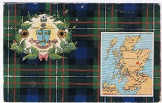 United Kingdom Uk Scotland Postcard Ferguson Tartan Arms Map