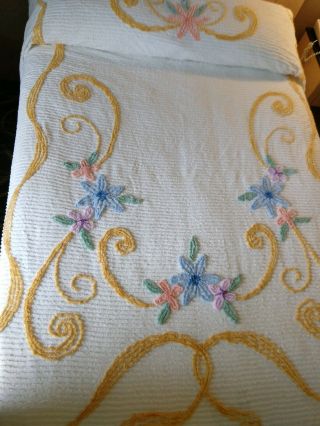 Vintage Ribbons & Bows Floral Lattice Chenille Bedspread Full Pink Blue Purple
