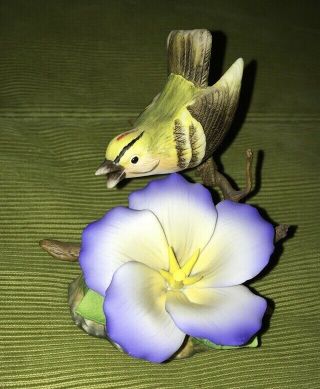 Vintage Andrea By Sadek Bird On Branch With Flower.  Ceramic