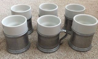 Set Of 6 Wilton Armetale Pewter Plough Tavern Cup/mug W/ Ceramic Inserts