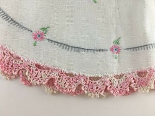 Vintage table runner dresser scarf embroidered birds flowers pink lace 17 