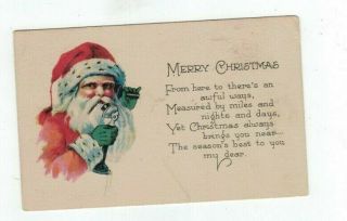 Antique 1923 Christmas Post Card Santa Talks On Old - Fashioned Telephone