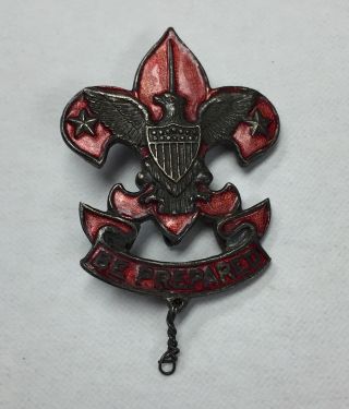 Stunning teens/early 20 ' s BSA Asst.  Scoutmaster hat pin.  Red enamel.  Perfect 3