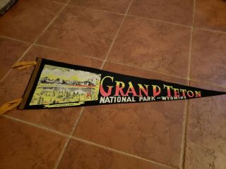 Vintage Pennant Grand Teton Nationa Park Jackson Lake Wyoming 26 " Old Felt