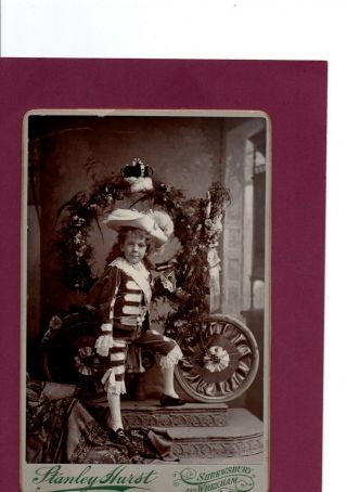 Cabinet Photograph Boy Dressed As A Cavalier With A Decorated Bicycle C.  1900