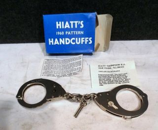 Vintage Hiatt England Ht 1960 Pattern Handcuffs With Key