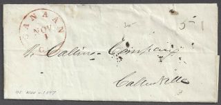 Canaan,  Ct Stampless Folded Letter Red Cds 1847 To Collins Co.  Collinsville