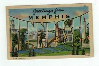 Tn Memphis Tennessee Antique Linen Post Card Big Letters " Greetings From "