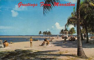 Fl 1950’s Florida Lifeguard Stand At Marathon,  Fla On Way To Key West Monroe Co