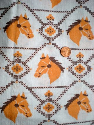 Novelty Horses Full Vtg Feedsack Quilt Sewing Doll Clothes Craft Orange Brown
