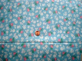 FLORAL on BLUE Full Vtg FEEDSACK Quilt Sewing Doll Clothes Craft Dress Fabric 2