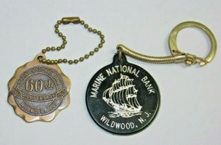 2 Vintage Wildwood Nj Marine National Bank Key Chain 1960 