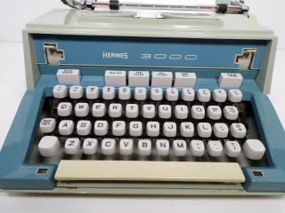 Hermes 3000 Portable Blue/Gray Typewriter - 1970s - Made in France - See Video 5