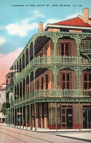 Orleans,  La,  Lacework In Iron,  Royal Street,  Linen Vintage Postcard G4172