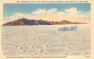 Bonneville Salt Flats 1940s Postcard Sir Malcolm Campbell Bluebird Race Car