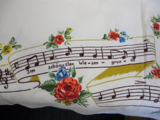 Vintage Tablecloth German Floral Music Notes Edelweiss Instruments