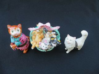 3 Studio Usa Trinket Boxes - 4 Kittens Cats In A Basket,  Dressed Up Cat,  White Cat