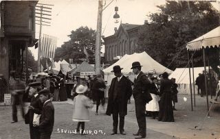 F60/ Seville Medina County Fair Ohio Rppc Postcard 1907 Tents Crowd Sausage