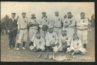 Freeland Michigan,  City Baseball Team,  1910 Era Rppc Postcard