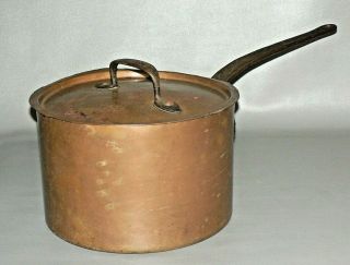 Antique D.  H.  & M.  Co.  Ny Heavy 11 Qt Copper Sauce Pot W/ Lid Wrought Iron Handle