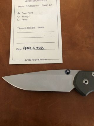 Chris Reeve Large Sebenza 21 Drop Point Knife With Blue Lanyard 3