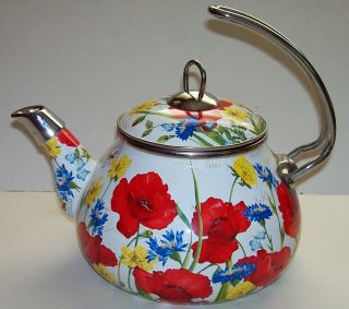 Crofton 2.  3 Qt Tea Kettle Pot Flower Garden Floral Teapot Enameled Steel