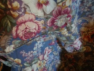 Vintage Pink And Blue Floral Bark Cloth Like Fabric Former Seat Cover 60 X 60 "
