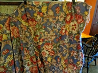 Vintage pink and blue floral bark cloth like fabric former seat cover 60 x 60 