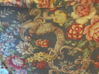 Vintage pink and blue floral bark cloth like fabric former seat cover 60 x 60 