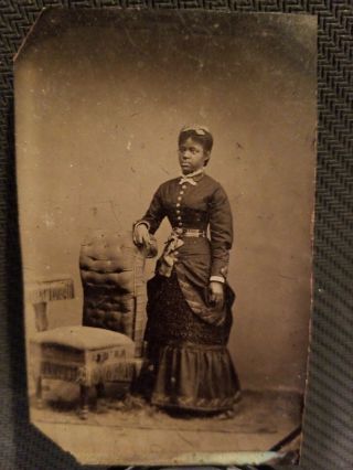 African American Woman In Dress Sixth Plate Tintype.