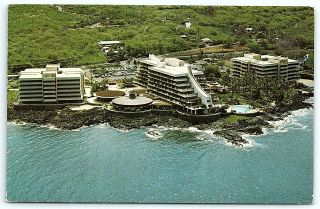 Vtg Postcard Kona Hilton Hotel Hawaii Beach Aerial View Cove Coast Ocean 1971 A4